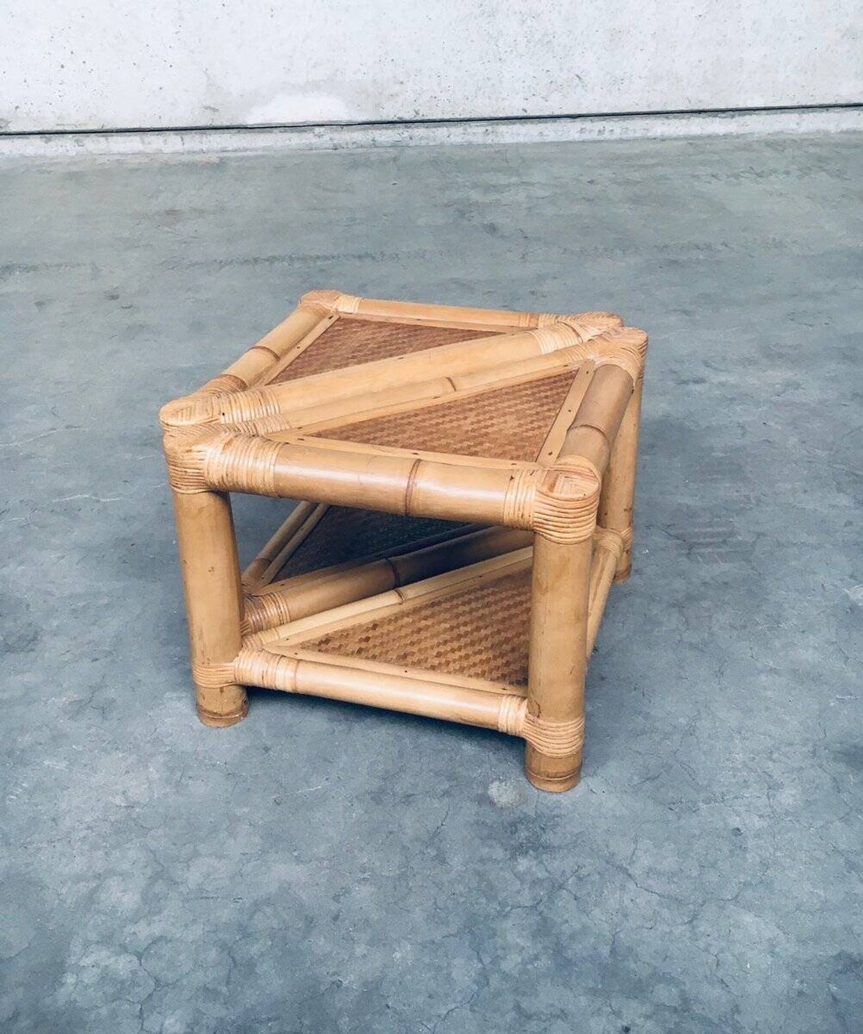 Handcrafted Bamboo Corner Table Set, 1970s, Set of 2