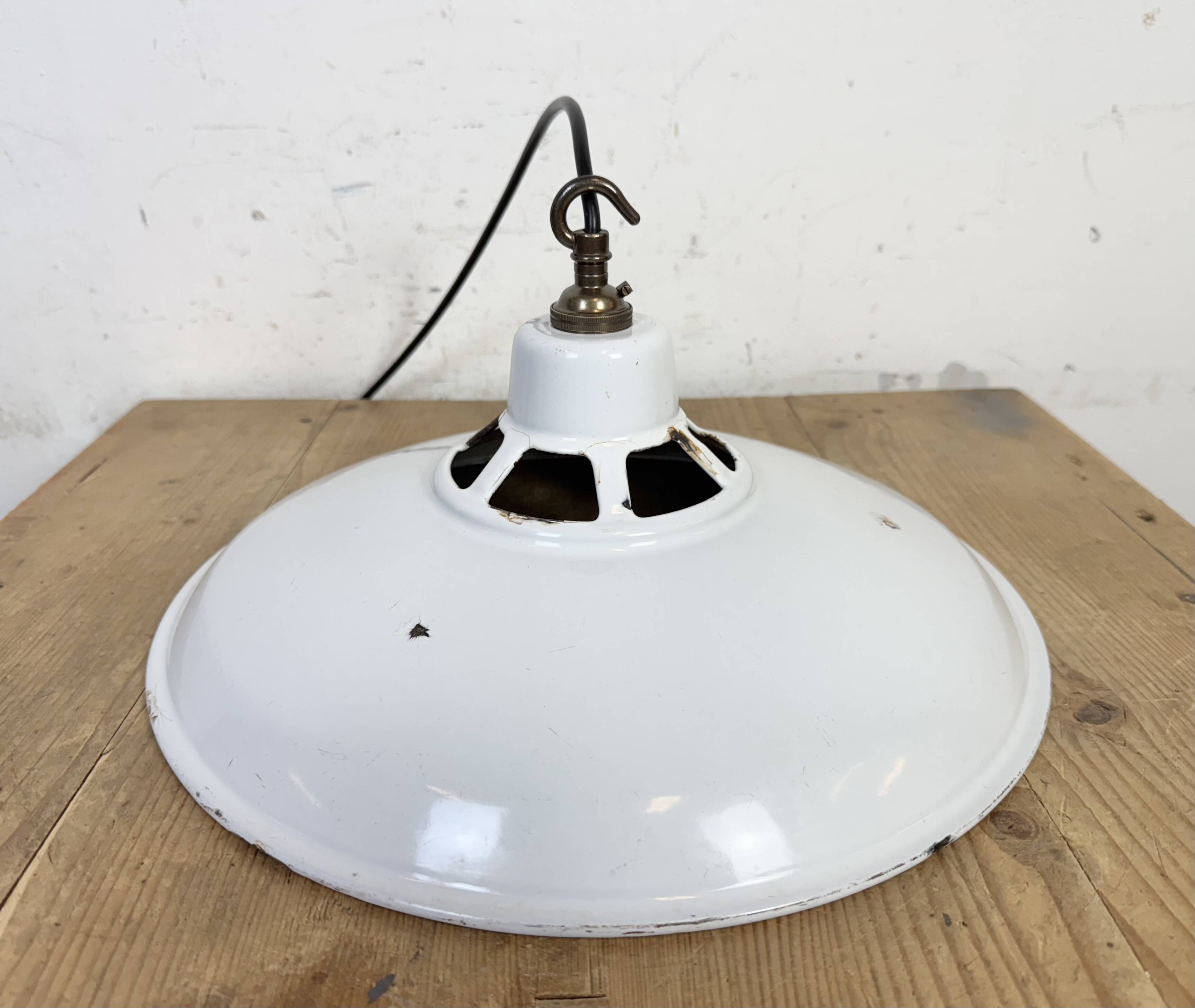 Industrial White Enamel Factory Pendant Lamp, 1960s