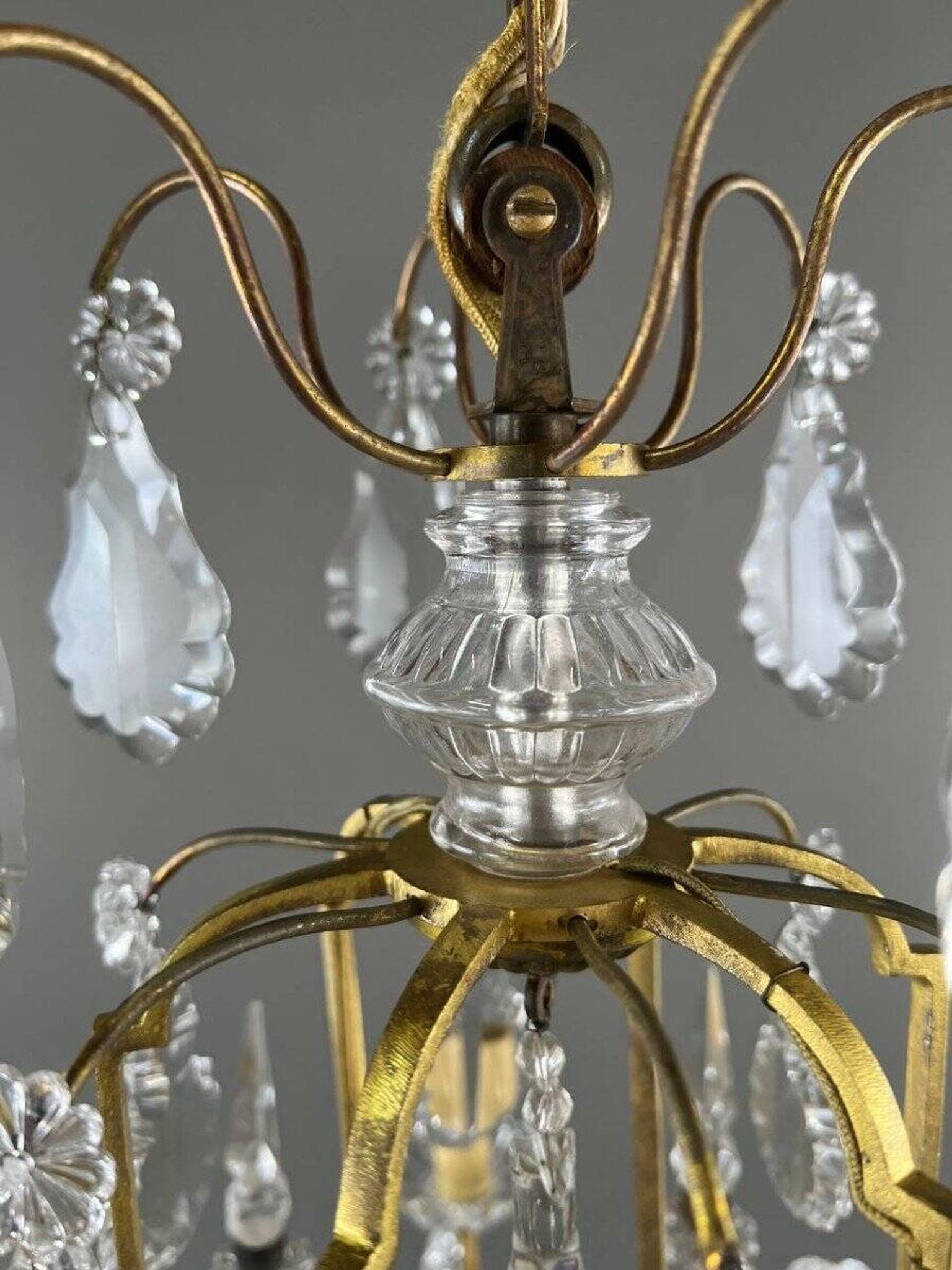 Lustre En Laiton Et Cristal, XXe Siècle