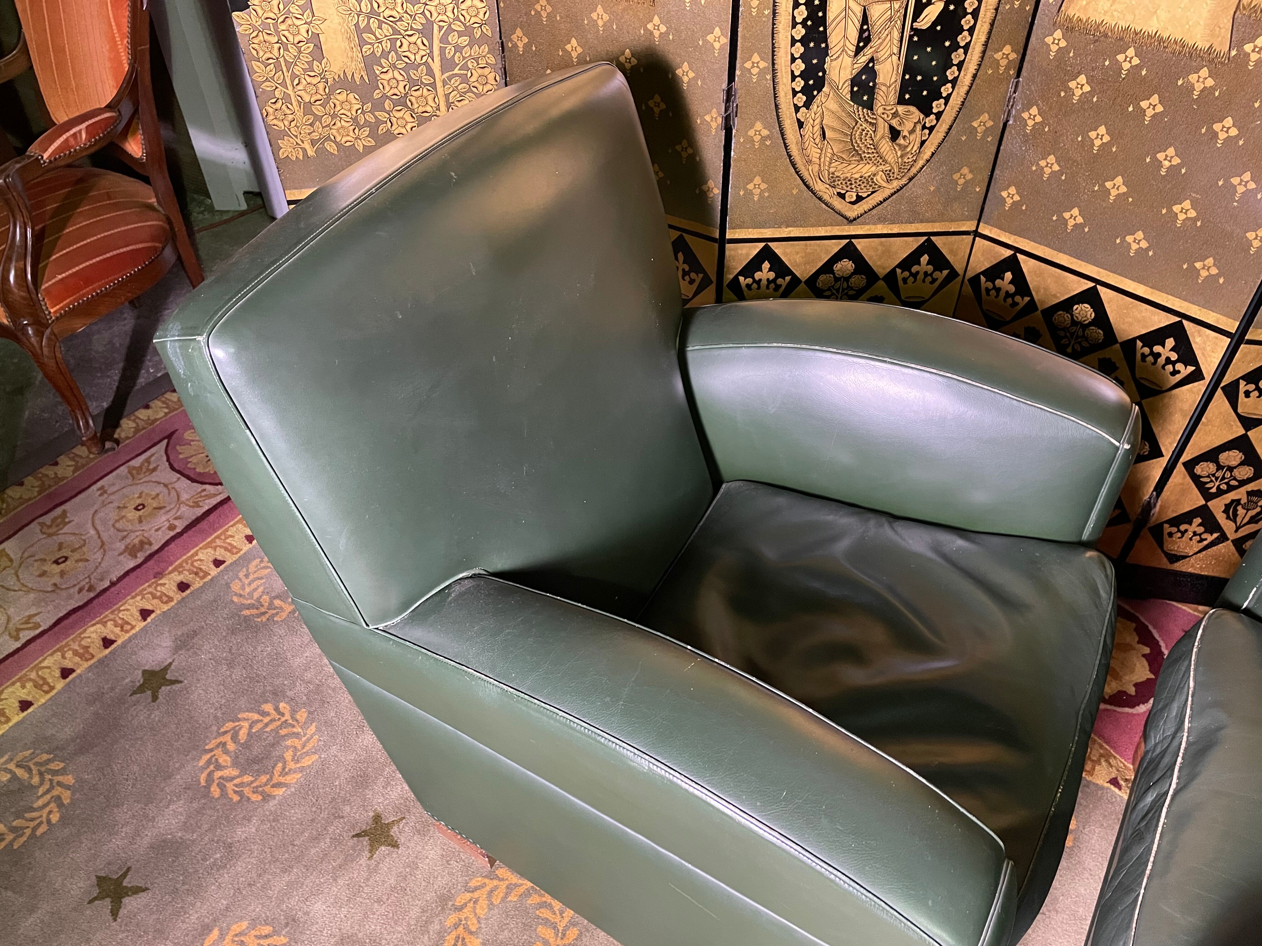 Pair of Poltrona Frau Green Leather Club Armchairs Limited Edition