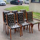 6 English Chesterfield chairs, 20th century, olive green leather