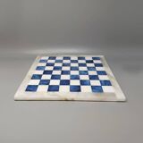 Jeu d'échecs artisanal en albâtre de Volterra bleu et blanc, années 1970