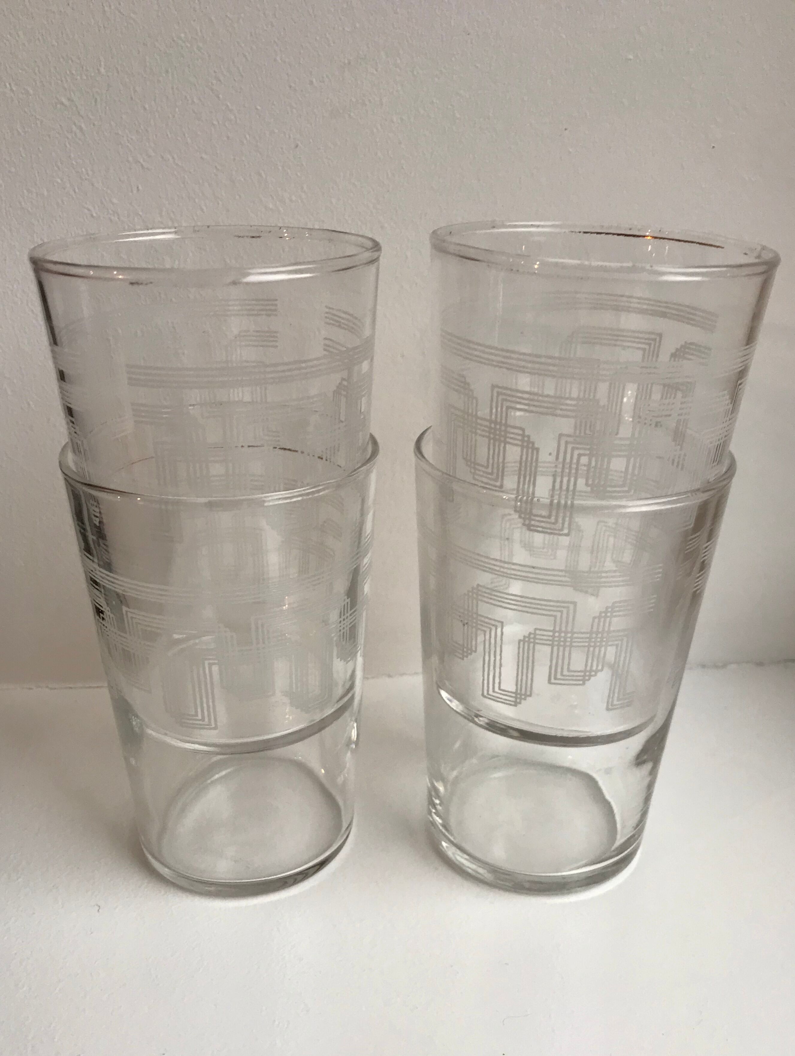 Lot de 4 verres à eau gravés années 50-60