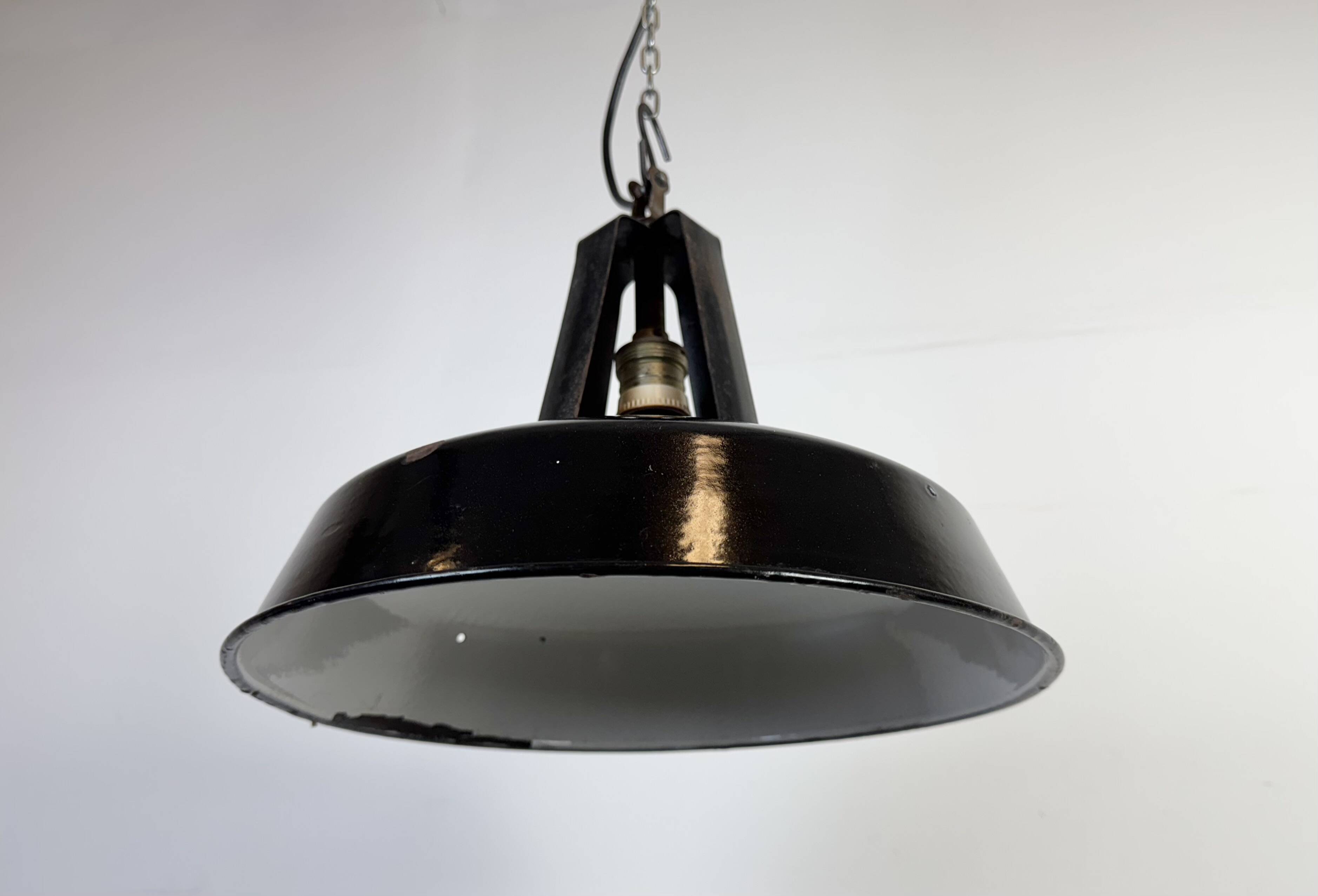 Industrial french black enamel pendant lamp from mazda, 1960s