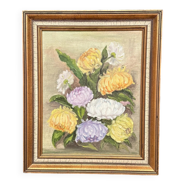 Original Swedish Oil on Canvas – "Chrysanthemums" by K.L. Koivisto – Signed – Dated 1976 – Framed