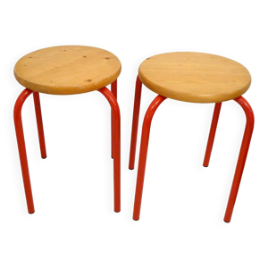 paire de tabourets, pieds - rouge