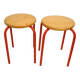 Pair of stools, red lacquered legs & wooden seat 1980s