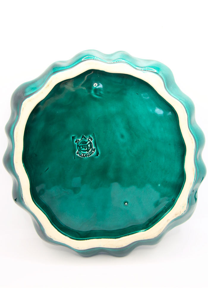 Green slurry leaf dish signed by Vallauris