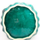 Green slurry leaf dish signed by Vallauris