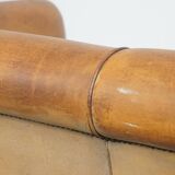 Vintage Sheepskin Leather 2-Seater Sofa in English Style