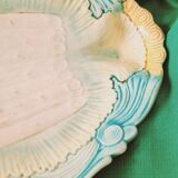 Rare and exquisite oval asparagus dish in Barbotine earthenware (majolica).