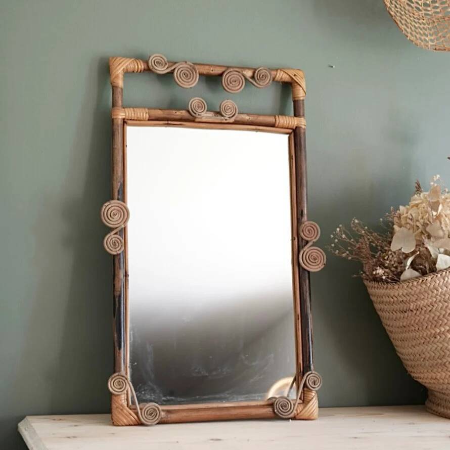 Antique rattan mirror