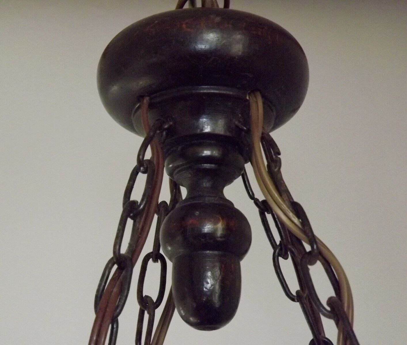 French vintage rustic 4 light wheel chandelier hand
