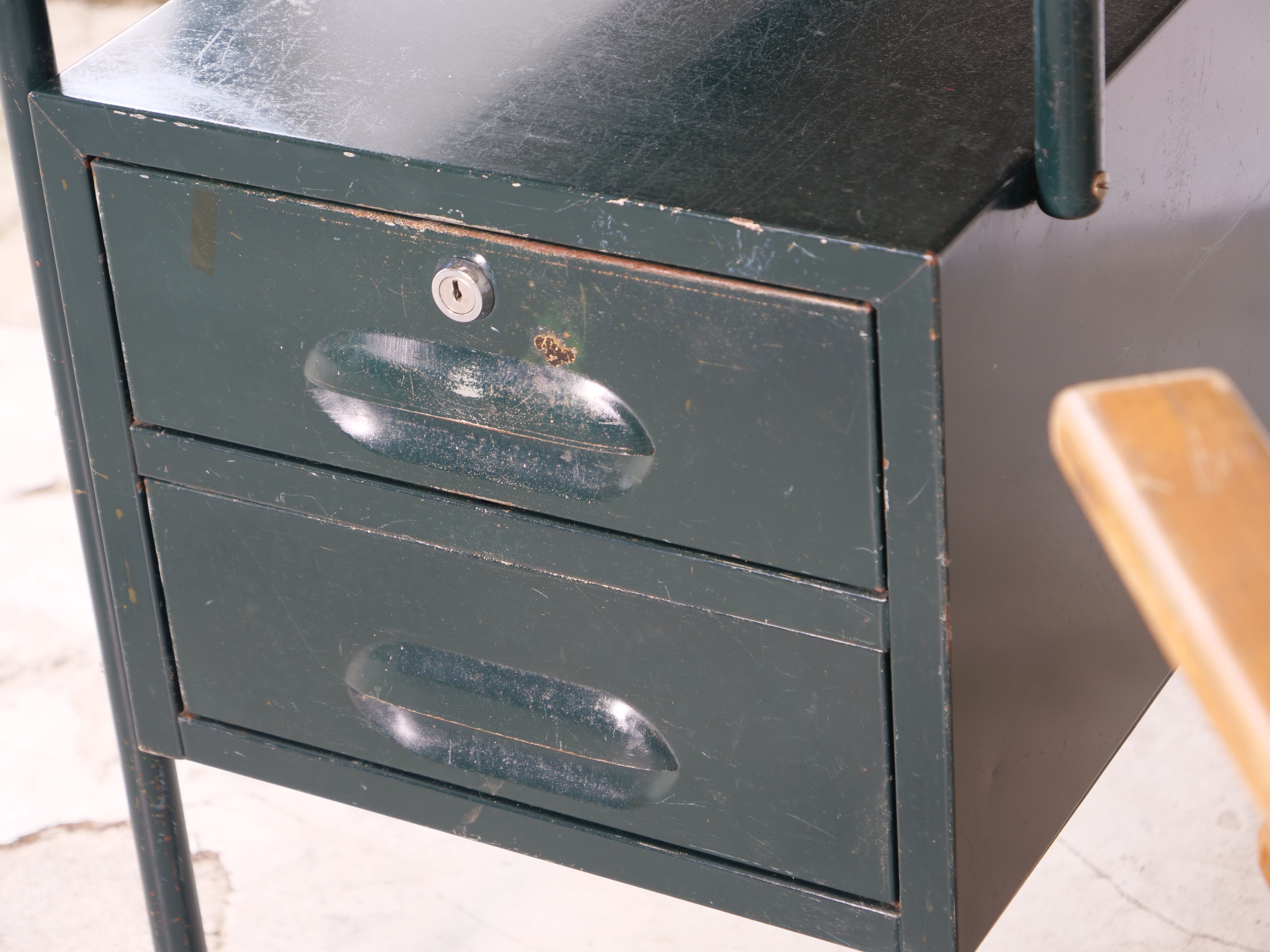 Desk with bauhaus style tubular steel chair