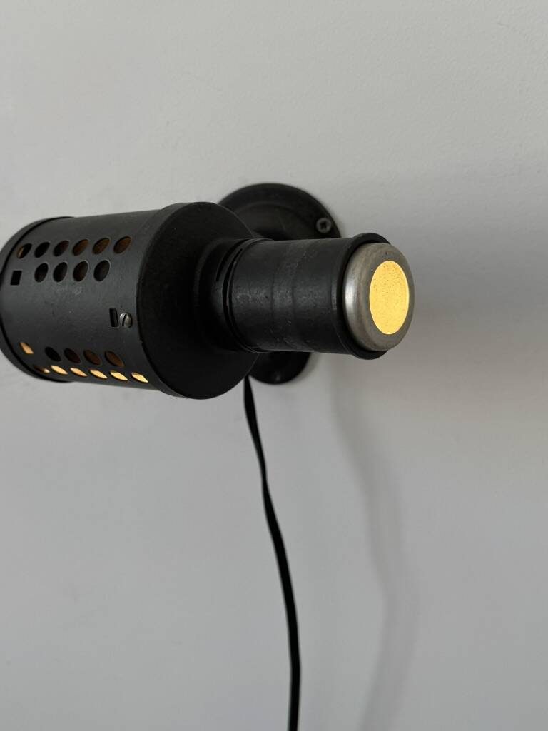 Pair of vintage matte black metal wall lights, France, 1970, LITA