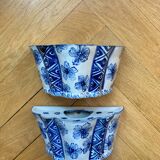 Pair of ceramic flower pots - flower picks with blue floral motifs