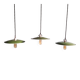 Trio of large industrial suspensions in green enamelled sheet metal.