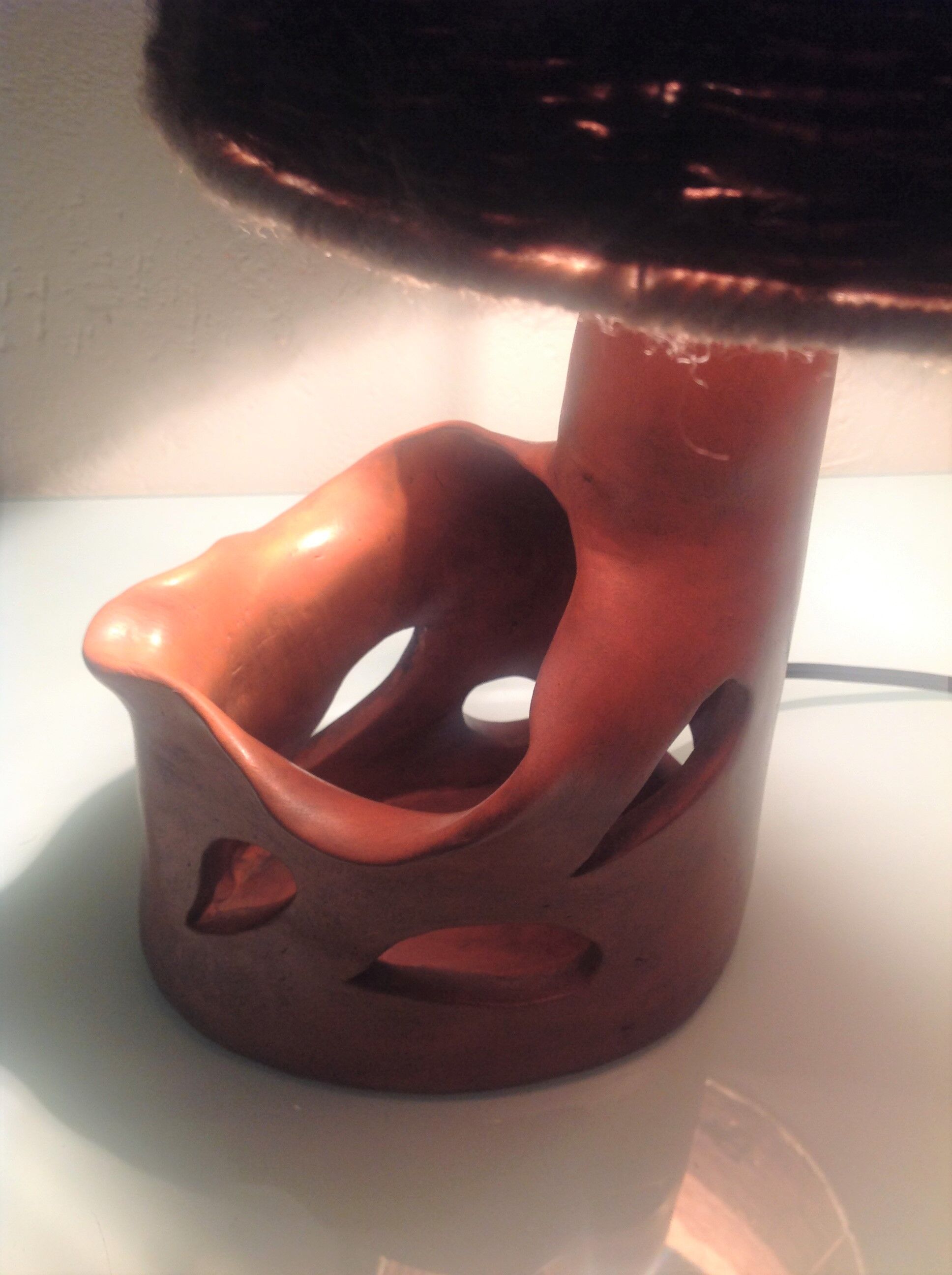 Ceramic lamp terracotta and lampshade wool 50/60