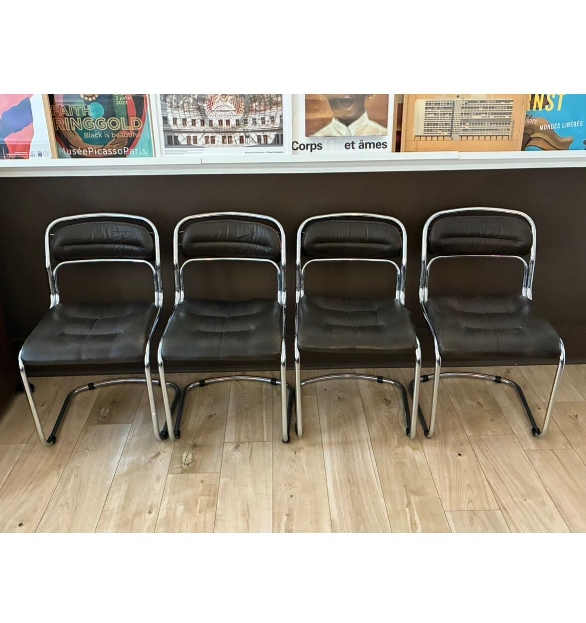 Set of 4 vintage 1970s chrome chairs – Rinaldi style