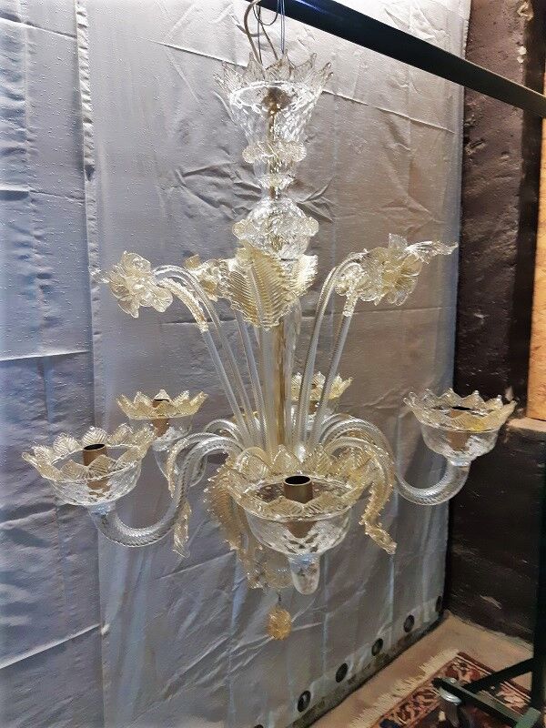 superb great translucent Murano chandelier and gold, old,complete