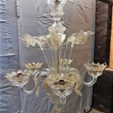 Lustre Murano translucide et or ancien complet