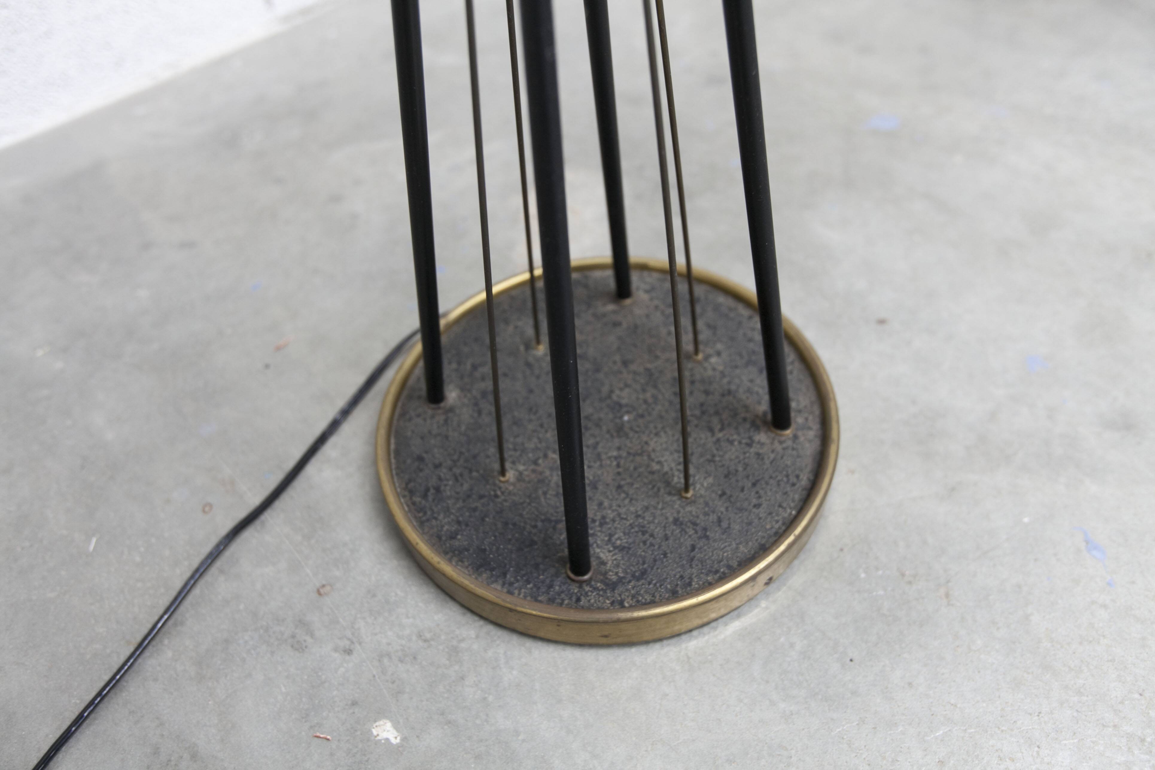 Floor lamp by René Mathieu for Maison Lunel 1950, brass and opaline.