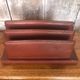 Old brown leather letter mail holder vintage office storage