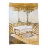 Signed watercolour painting "Provençal table under the arbor"