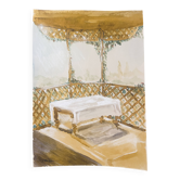 Tableau signé aquarelle paysage « table Provençale sous la tonnelle »