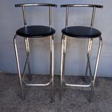 2 bar top stools metal chrome design 1980
