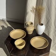 Lot de 2 assiettes creuses en grès liseré brun et marron D21,5