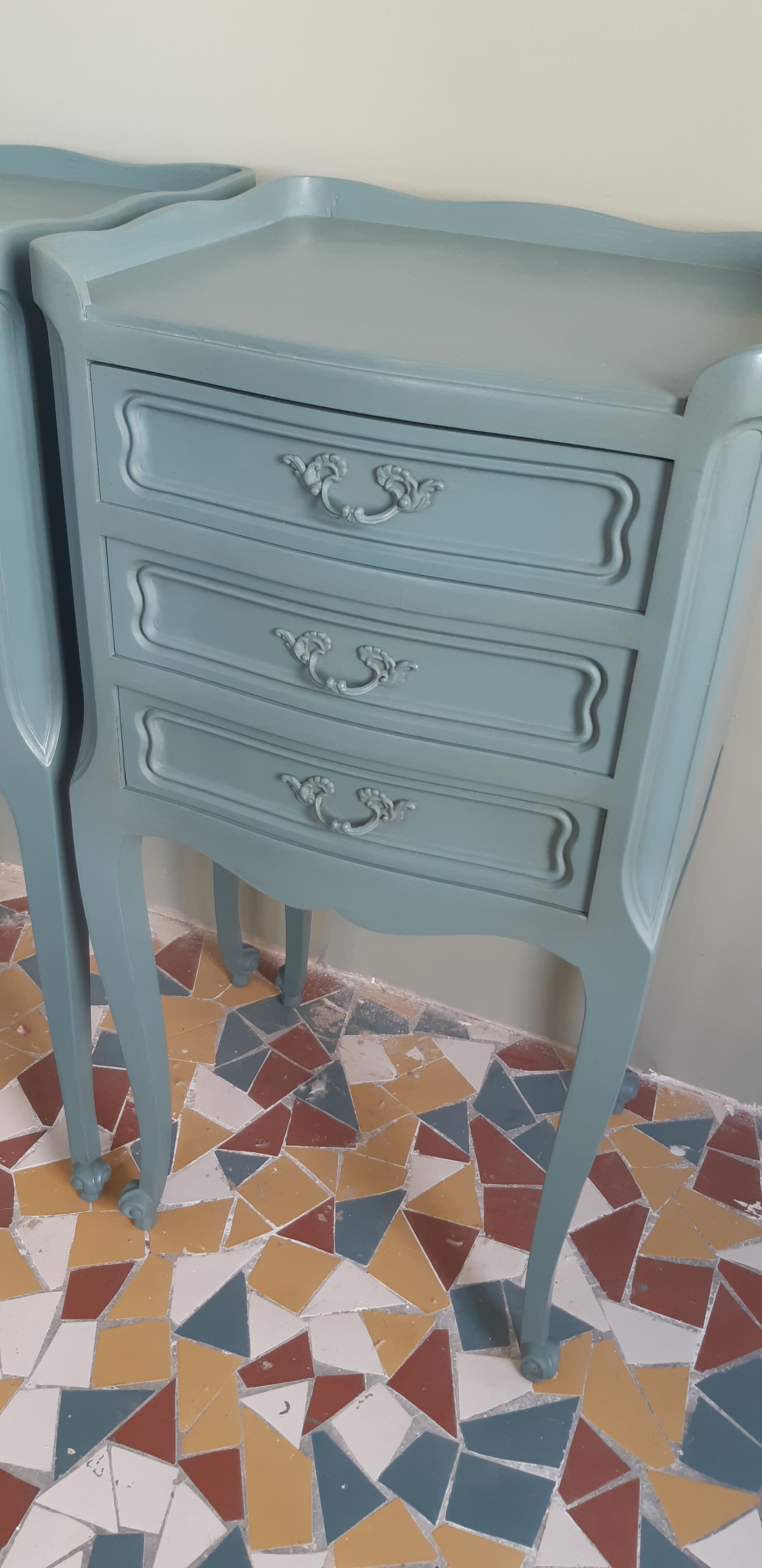 Pair of bedside tables revisited in blue