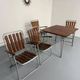Salon de jardin vintage pliant, table et 4 fauteuils en bois et métal, 1960