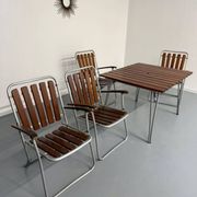 Vintage folding garden set table 4 chairs wood and metal 1960