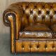 Vintage Chesterfield leather sofa bed, fully restored, circa 1940.