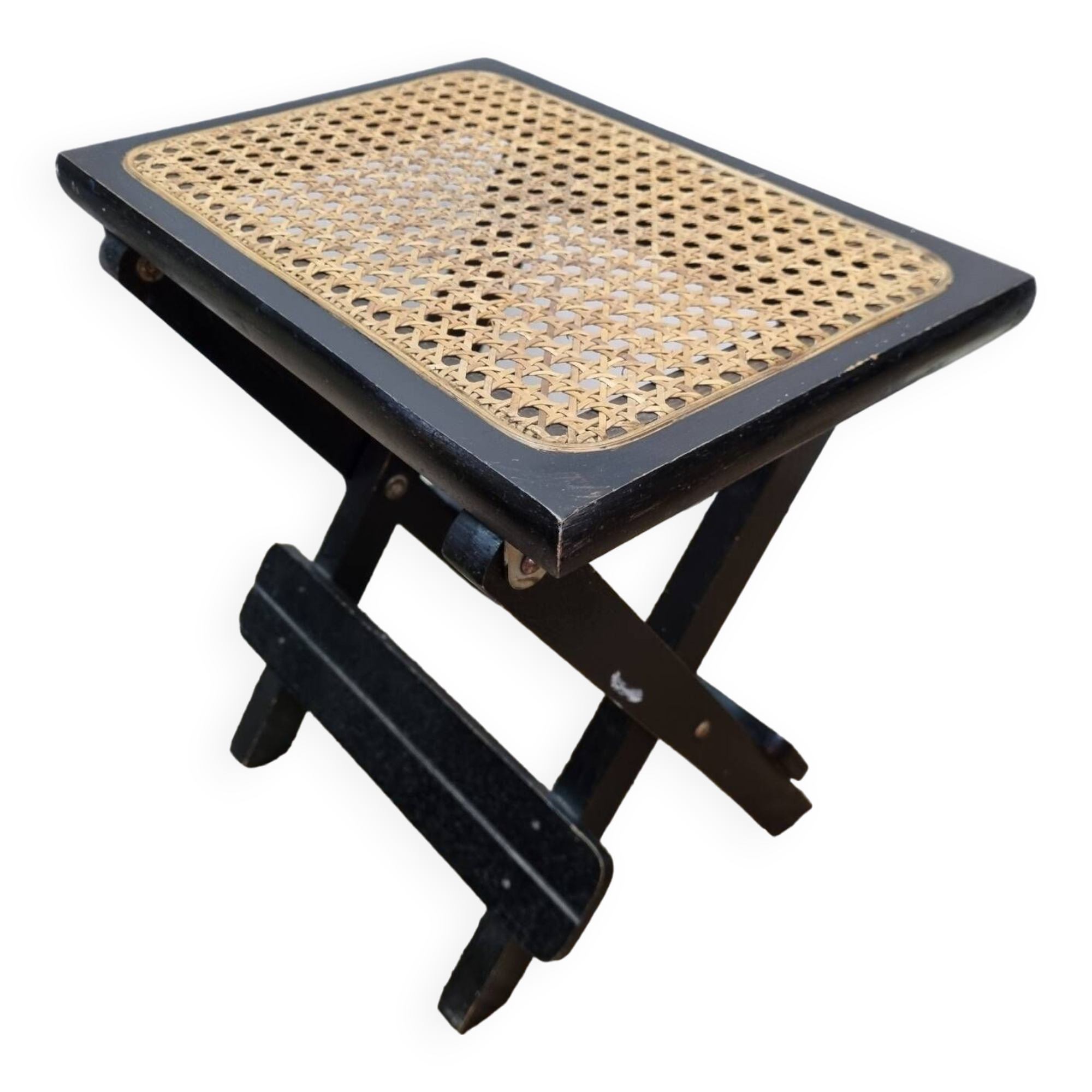 Cannage rattan footrest stool from 1970