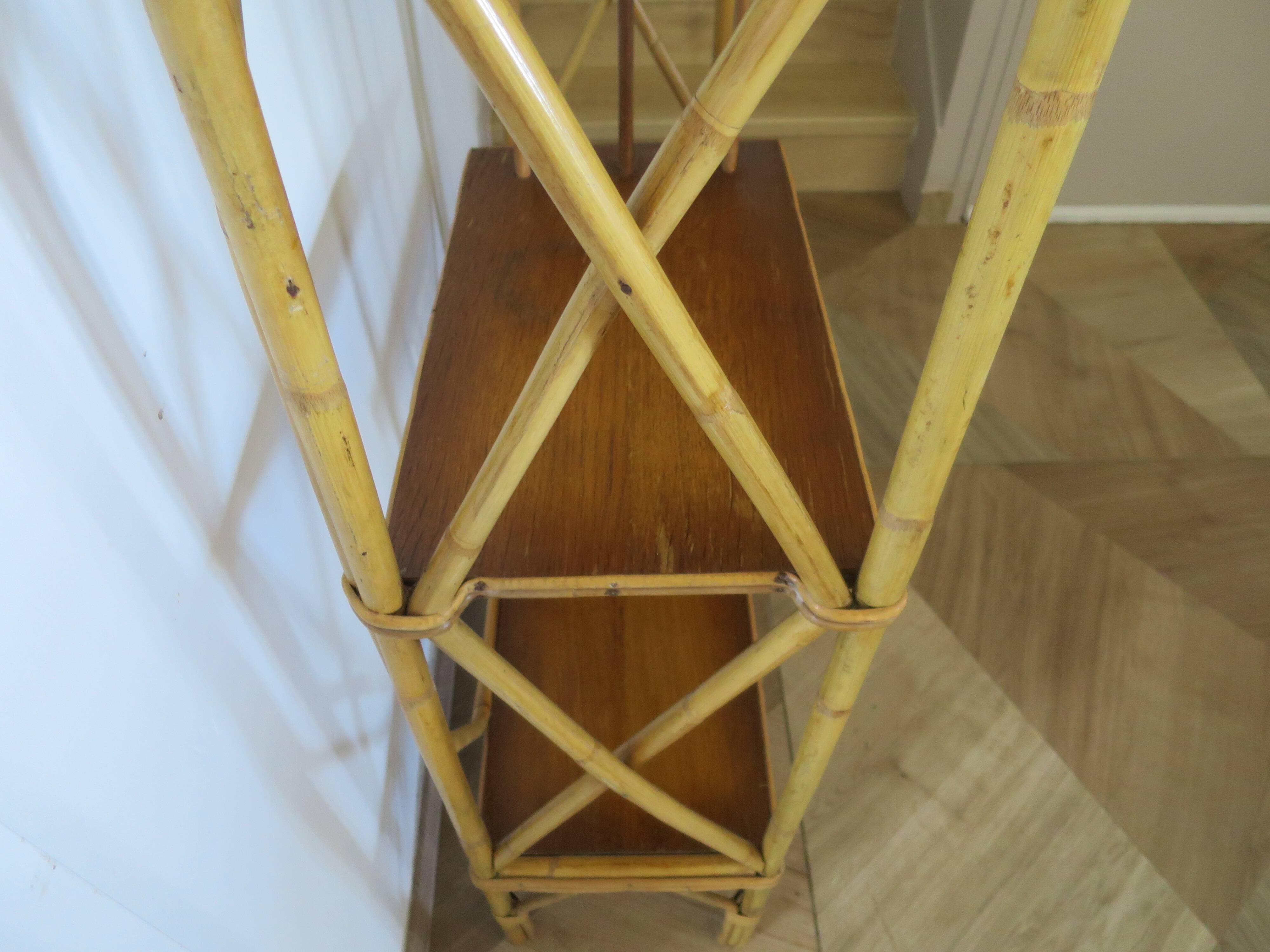 vintage -étagère-bibliotheque-bibus-asymétrique-bambou-bois-rotin-années 60