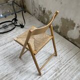 Beech and straw folding chair from the 80s