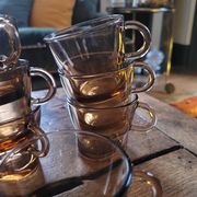 Set of 7 vintage smoked glass coffee cups - 1970s-80s
