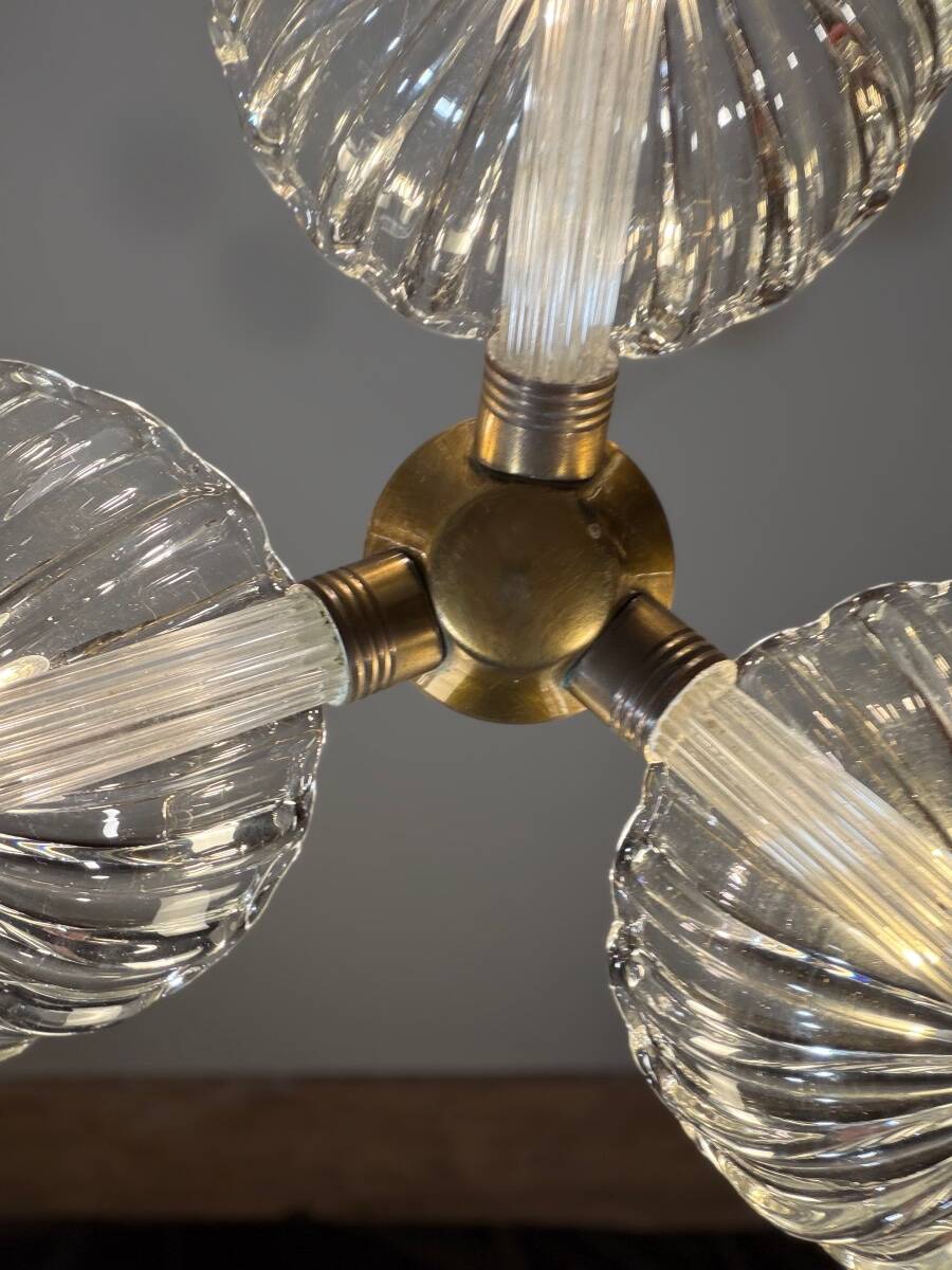 Lustre vénitien en verre de Murano et laiton , vers 1950