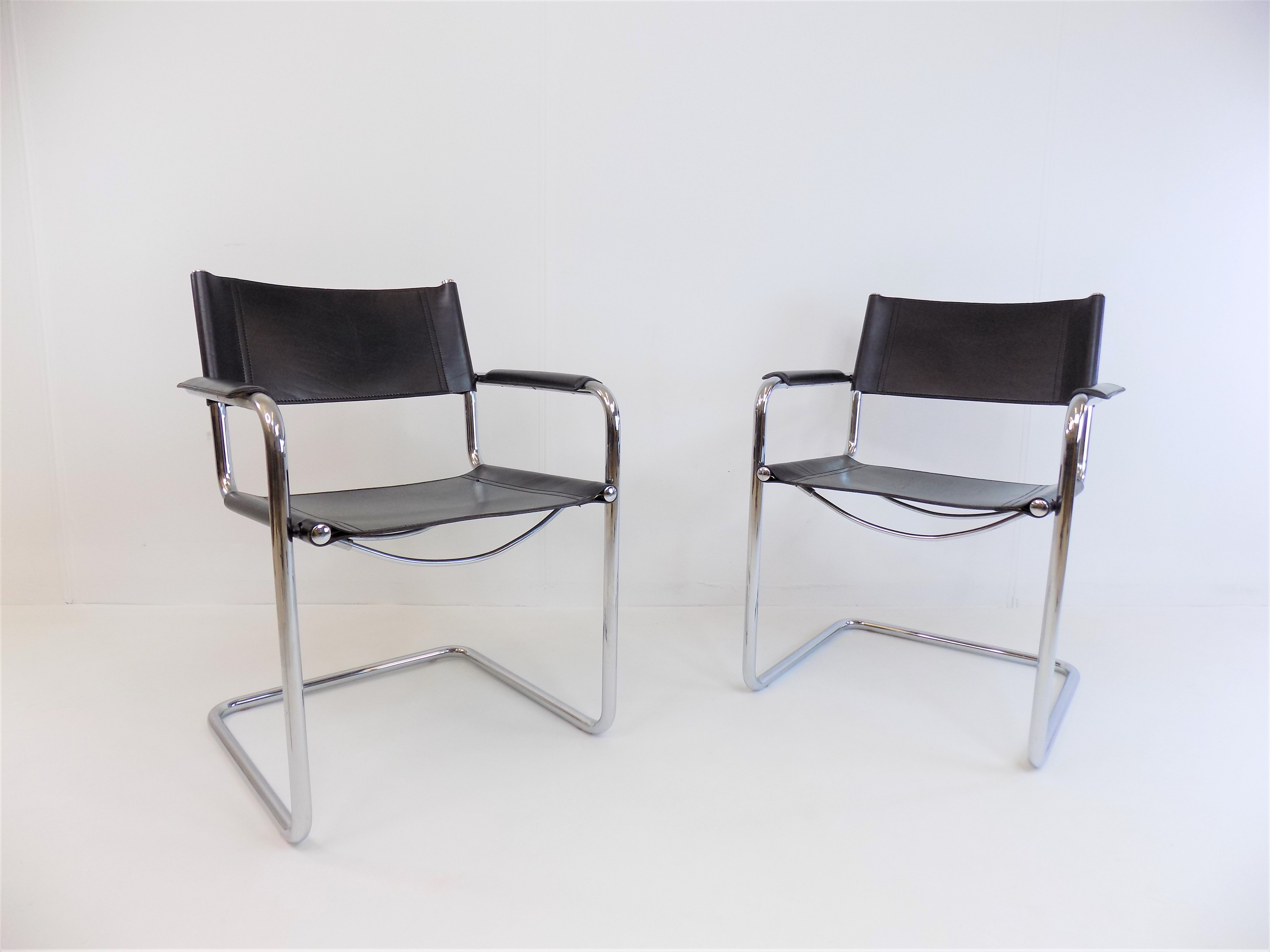 Matteo grassi mg5 set of 2 leather cantilever chairs