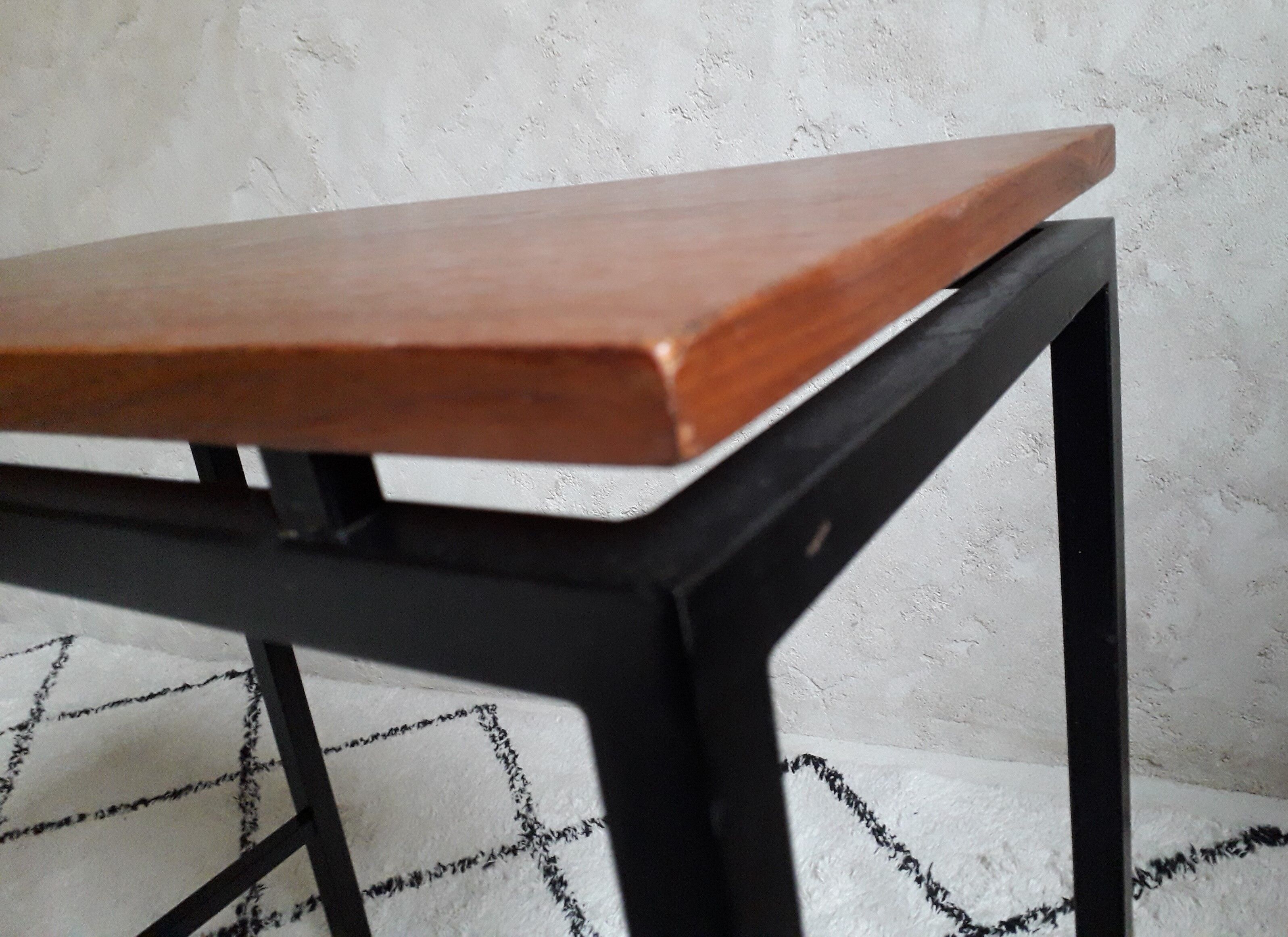 Side table or console teak and vintage metal