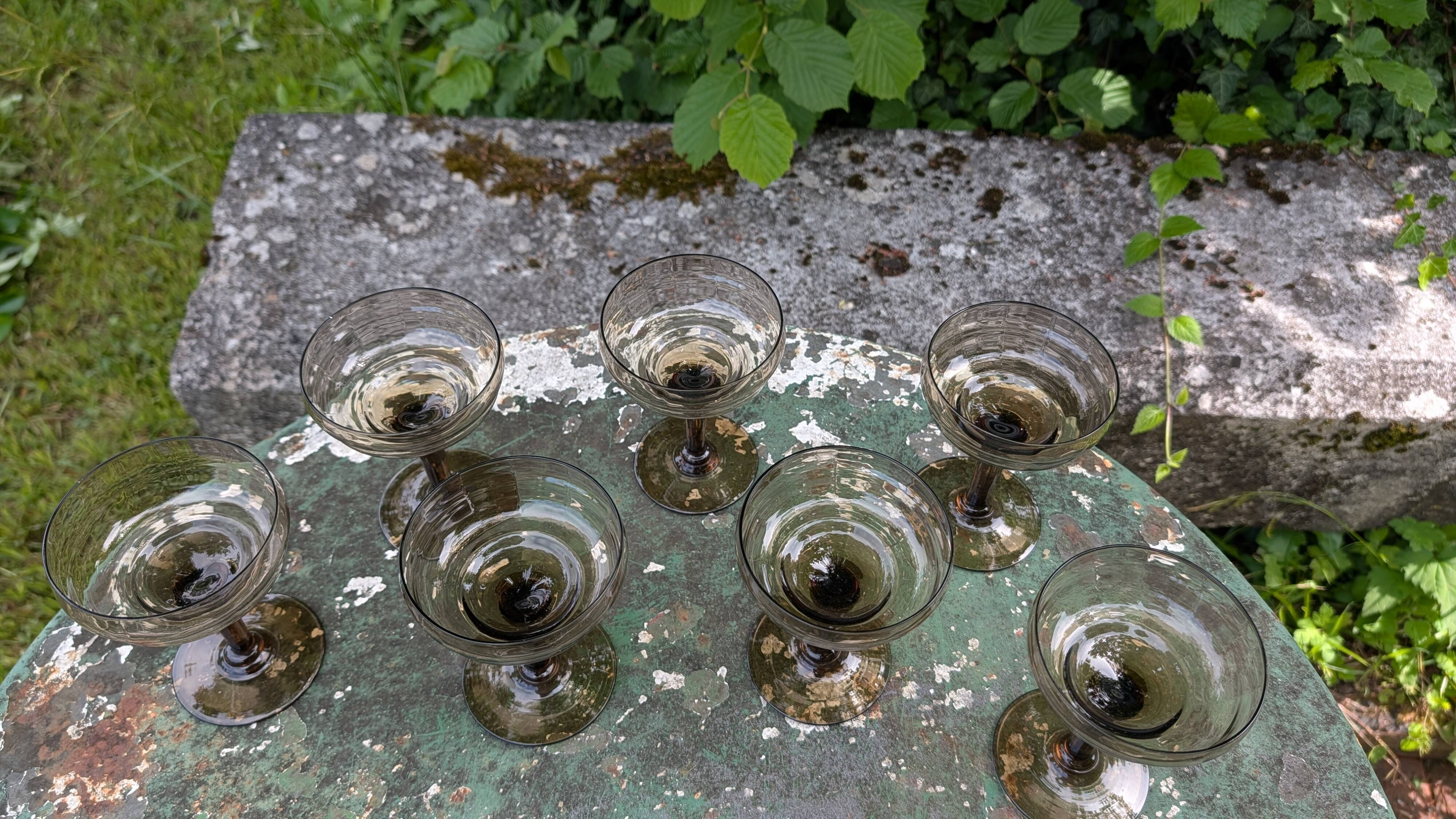 Vintage smoked glass coupes from the 1970s.