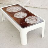 Table low space age in wood and ceramics 1970s
