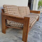 Vintage 3-seater pine sofa, Brutalist style, 1980s