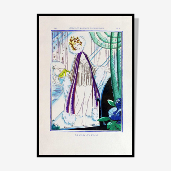 Pochoir lithographique originale  Robert Bonfils  La robe d'amour planche I  1920