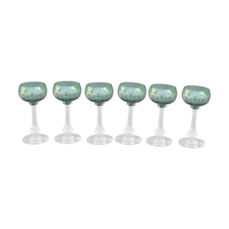 Set de 6 verres a vin en cristal de couleur vert Saint Louis roemer modèle type massenet