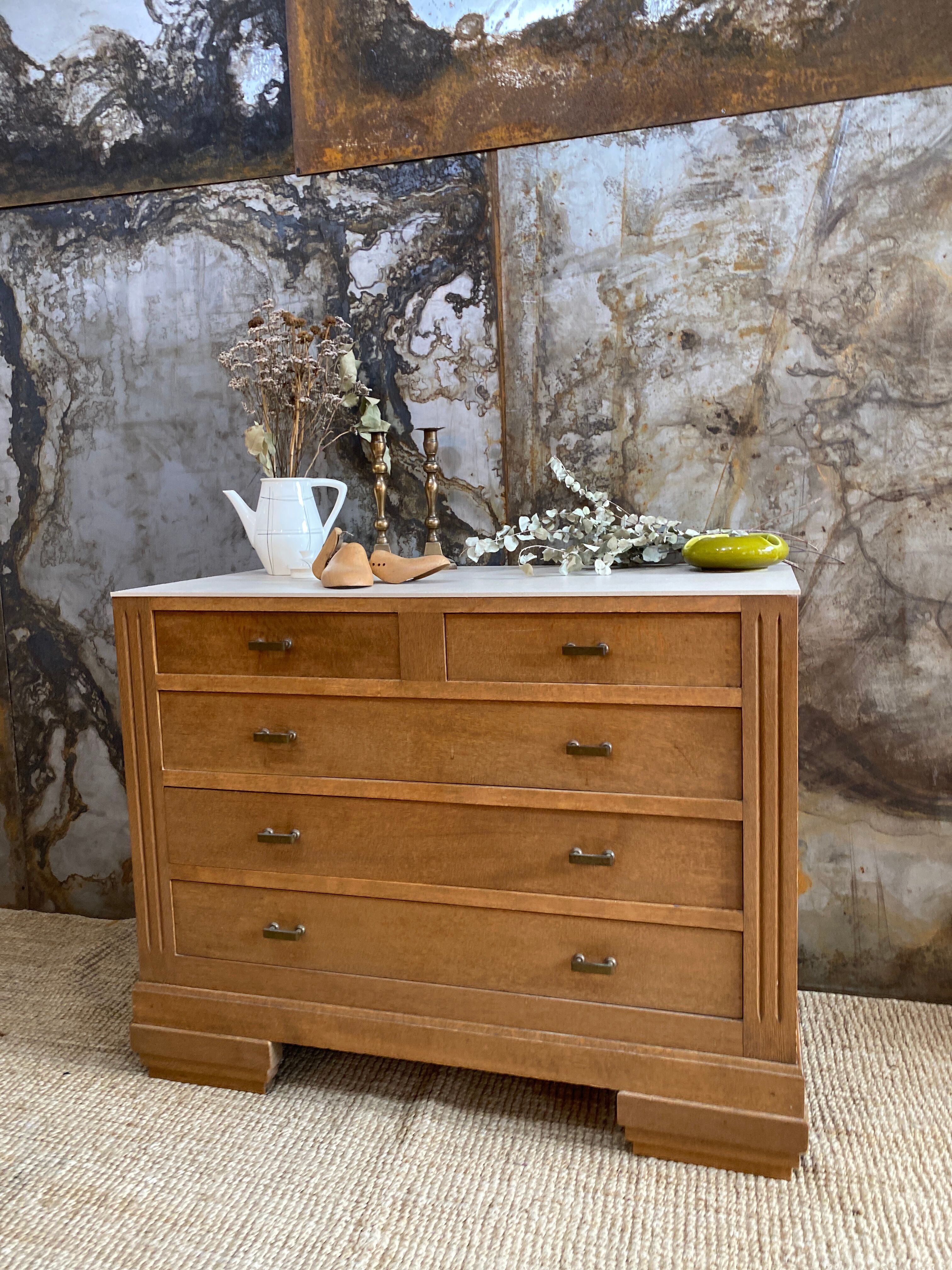 Chest of drawers raw wood and linen