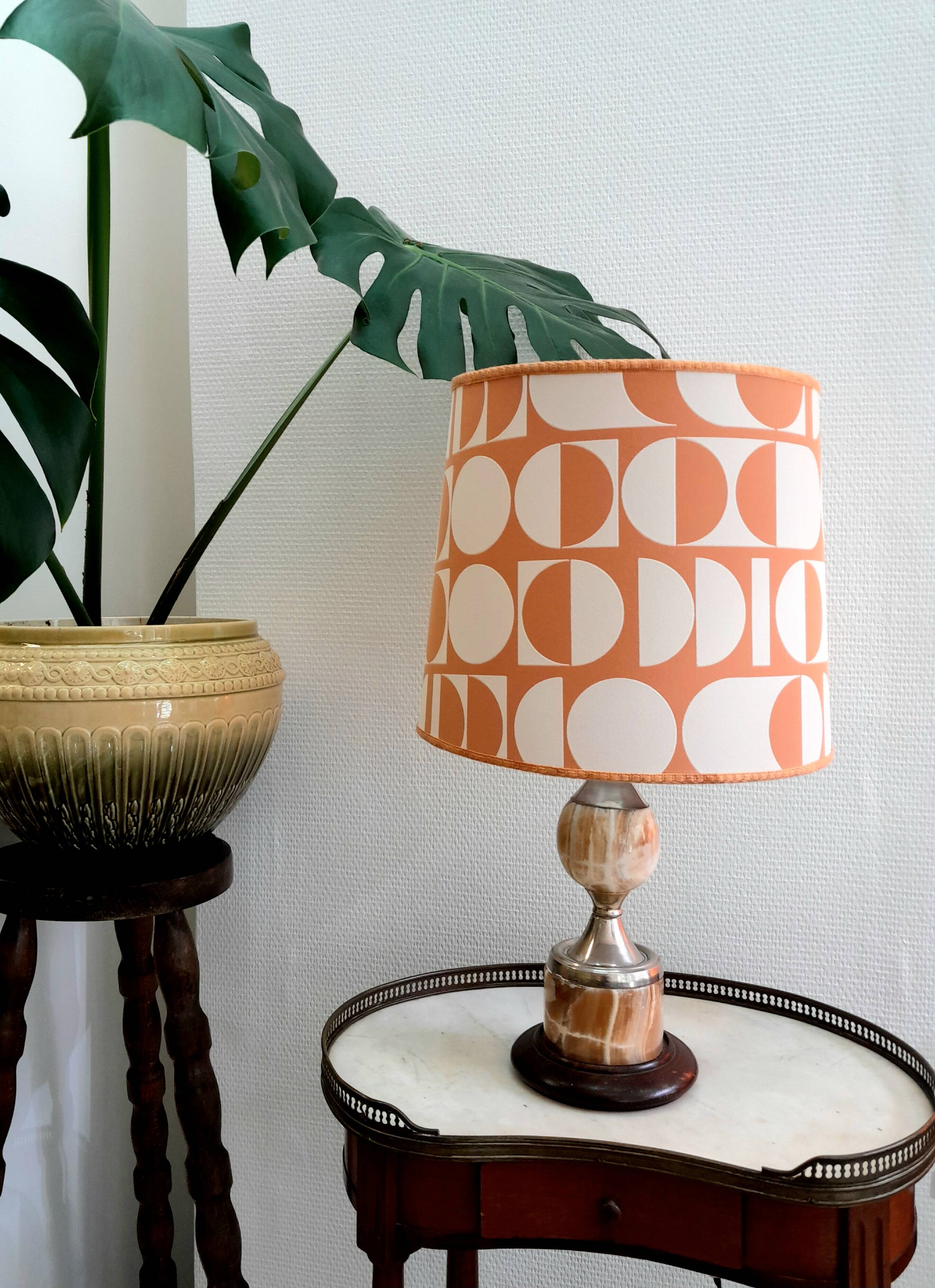 Vintage marble lamp and handmade lampshade