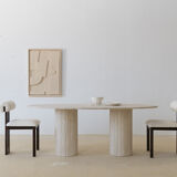 Natural travertine oval dining table - striated foot
